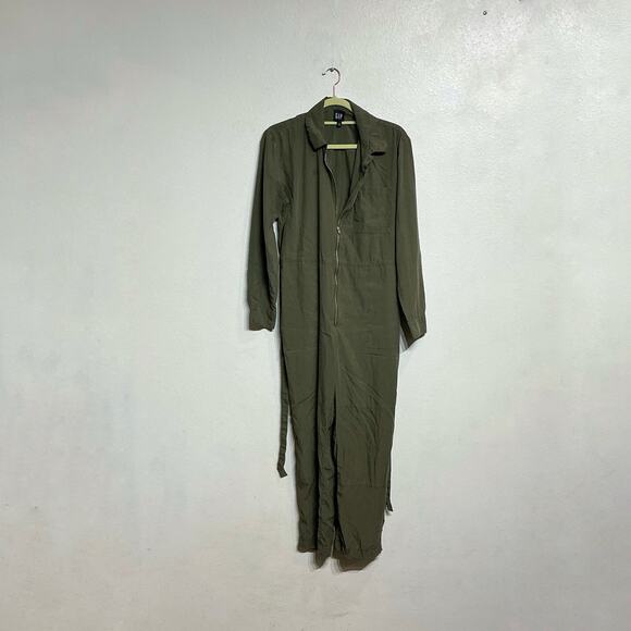 Gap Olive Green Long Sleep Zipper Jumpsuit Sz 10 - Picture 2 of 11